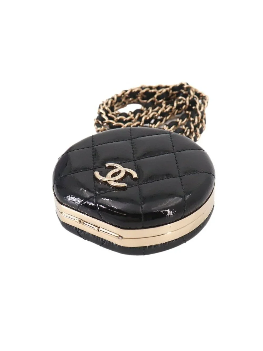 Chanel Quilted Chain Mirror Patent Leather Black Gold